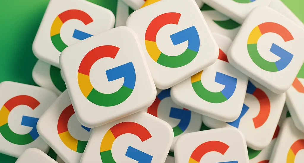 Imagem com logotipo do Google em vários ícones quadrados, ilustrando o tema central de estratégias para como indexar rápido no Google.