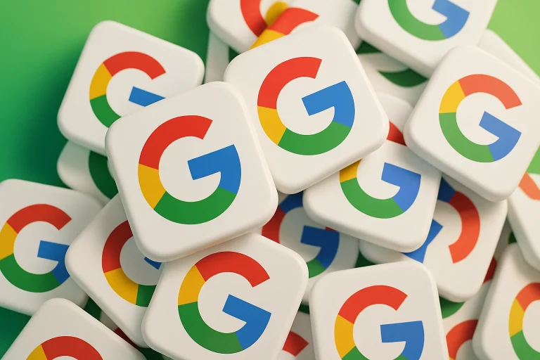 Imagem com logotipo do Google em vários ícones quadrados, ilustrando o tema central de estratégias para como indexar rápido no Google.