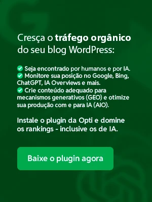Imagem mostrando um plugin de SEO com IA para otimizar conteúdo e aumentar o tráfego orgânico do blog WordPress, destacando funcionalidades como monitoramento por IA, criação de conteúdo automático e otimizações de mecanismos de busca.